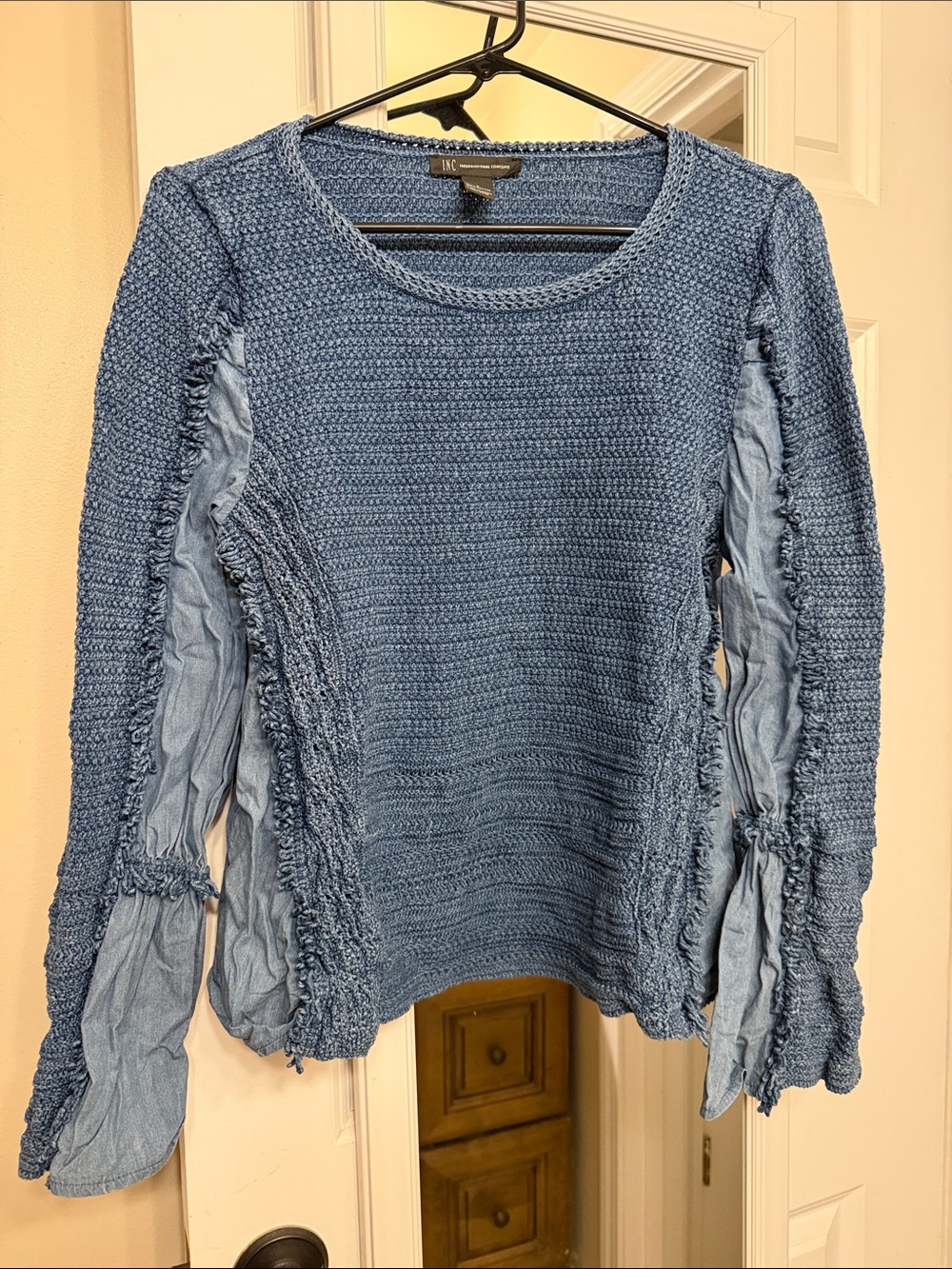 INC International Concepts Light Blue Ruched Sleeve Pullover